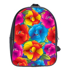 Neon Colored Floral Pattern School Bag (large) by Bigfootshirtshop