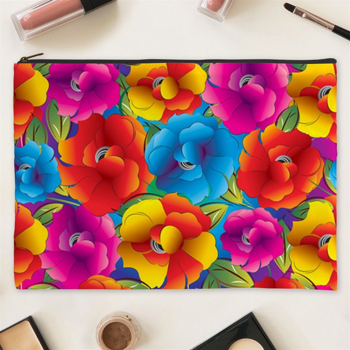 Neon Colored Floral Pattern Cosmetic Bag (XXXL) 