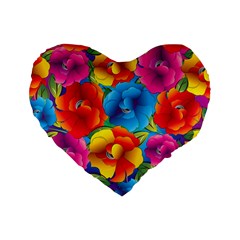 Neon Colored Floral Pattern Standard 16  Premium Flano Heart Shape Cushions by Bigfootshirtshop