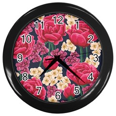 Pink Roses And Daisies Wall Clocks (black) by Bigfootshirtshop