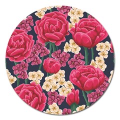 Pink Roses And Daisies Magnet 5  (round) by Bigfootshirtshop