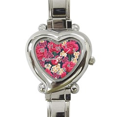 Pink Roses And Daisies Heart Italian Charm Watch by Bigfootshirtshop