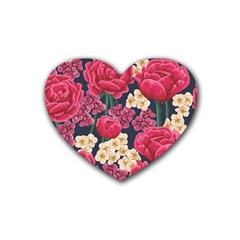 Pink Roses And Daisies Rubber Coaster (heart)  by Bigfootshirtshop