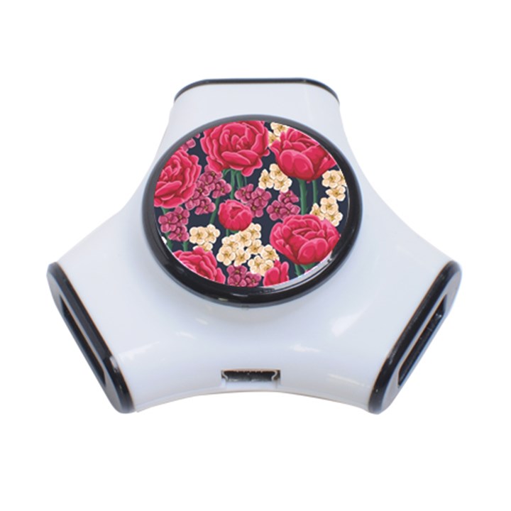 Pink Roses And Daisies 3-Port USB Hub