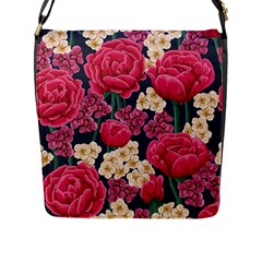 Pink Roses And Daisies Flap Messenger Bag (l)  by Bigfootshirtshop