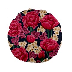 Pink Roses And Daisies Standard 15  Premium Flano Round Cushions by Bigfootshirtshop