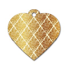 Vintage,gold,damask,floral,pattern,elegant,chic,beautiful,victorian,modern,trendy Dog Tag Heart (one Side) by NouveauDesign