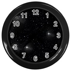 Starry Galaxy Night Black And White Stars Wall Clocks (black) by yoursparklingshop