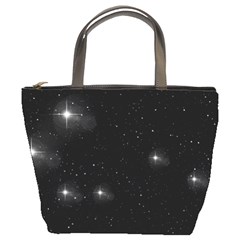 Starry Galaxy Night Black And White Stars Bucket Bags by yoursparklingshop