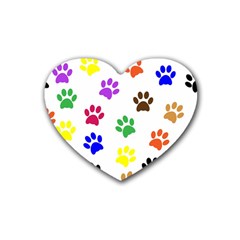 Pawprints Paw Prints Paw Animal Rubber Coaster (heart)  by Celenk