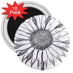 Sunflower Flower Line Art Summer 3  Magnets (10 Pack)  by Celenk