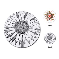 Sunflower Flower Line Art Summer Playing Cards (round)  by Celenk