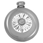 Sunflower Flower Line Art Summer Round Hip Flask (5 oz) Front