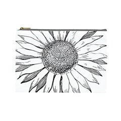 Sunflower Flower Line Art Summer Cosmetic Bag (large)  by Celenk