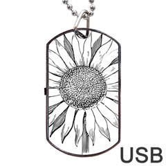 Sunflower Flower Line Art Summer Dog Tag Usb Flash (one Side) by Celenk