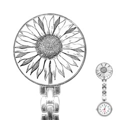 Sunflower Flower Line Art Summer Stainless Steel Nurses Watch by Celenk