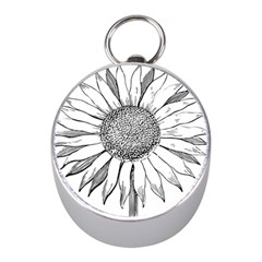 Sunflower Flower Line Art Summer Mini Silver Compasses by Celenk