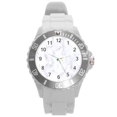 Marble Texture White Pattern Round Plastic Sport Watch (l) by Celenk