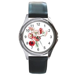 Flowers Poppies Poppy Vintage Round Metal Watch by Celenk