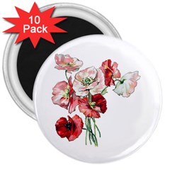 Flowers Poppies Poppy Vintage 3  Magnets (10 Pack)  by Celenk