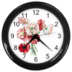 Flowers Poppies Poppy Vintage Wall Clocks (black) by Celenk