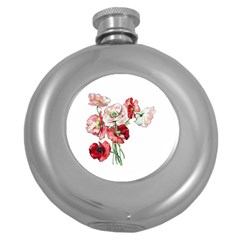 Flowers Poppies Poppy Vintage Round Hip Flask (5 Oz) by Celenk