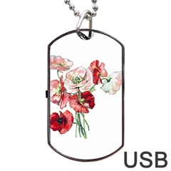 Flowers Poppies Poppy Vintage Dog Tag Usb Flash (one Side) by Celenk