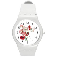 Flowers Poppies Poppy Vintage Round Plastic Sport Watch (m) by Celenk