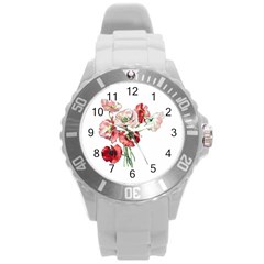 Flowers Poppies Poppy Vintage Round Plastic Sport Watch (l) by Celenk