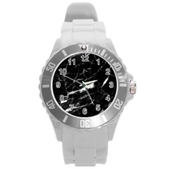 Black Texture Background Stone Round Plastic Sport Watch (l) by Celenk