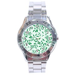 Leaves Foliage Green Wallpaper Stainless Steel Analogue Watch by Celenk