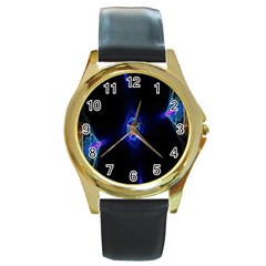 Lightning Kaleidoscope Art Pattern Round Gold Metal Watch by Celenk