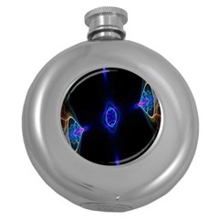 Lightning Kaleidoscope Art Pattern Round Hip Flask (5 Oz) by Celenk