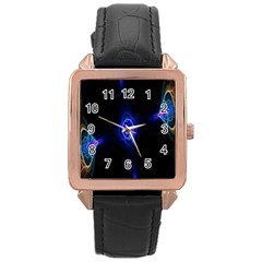 Lightning Kaleidoscope Art Pattern Rose Gold Leather Watch  by Celenk