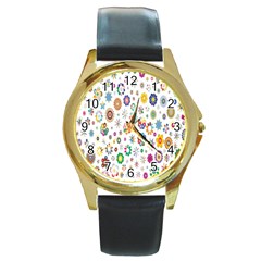 Design Aspect Ratio Abstract Round Gold Metal Watch by Celenk