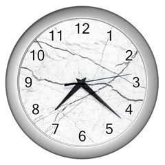 White Background Pattern Tile Wall Clocks (silver)  by Celenk