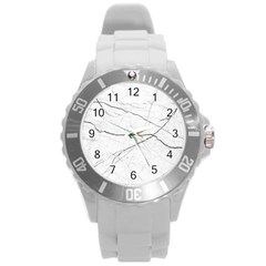 White Background Pattern Tile Round Plastic Sport Watch (l) by Celenk