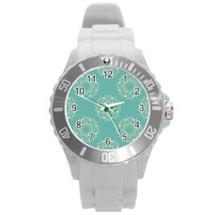 Floral Vintage Royal Frame Pattern Round Plastic Sport Watch (l) by Celenk