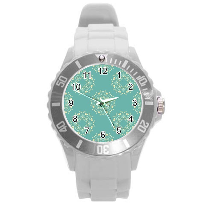 Floral Vintage Royal Frame Pattern Round Plastic Sport Watch (L)