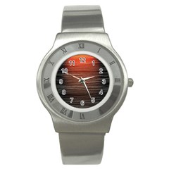 Background Red Orange Modern Stainless Steel Watch by Celenk