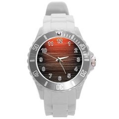 Background Red Orange Modern Round Plastic Sport Watch (l) by Celenk