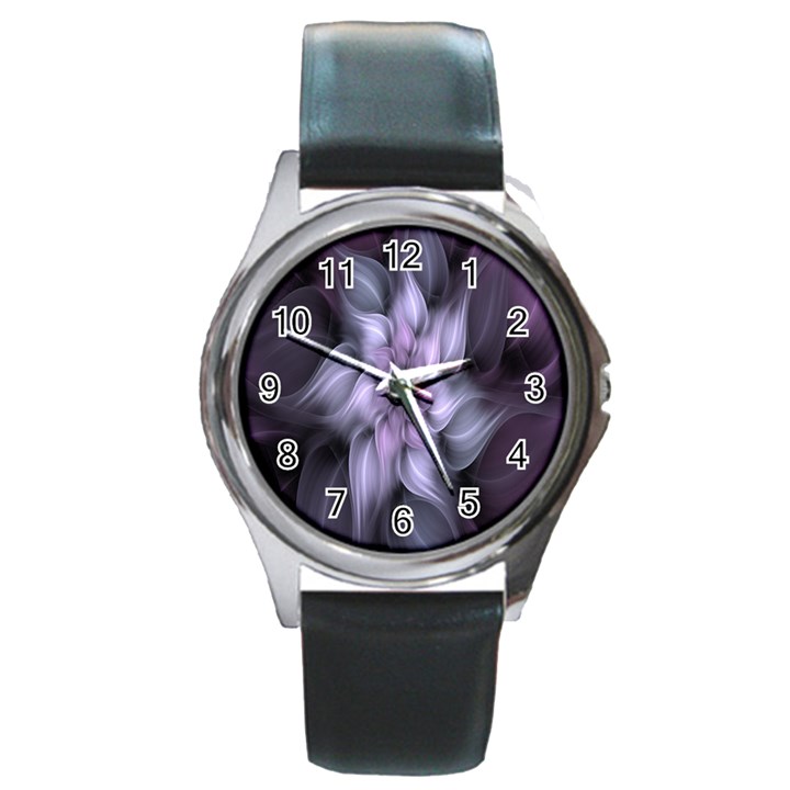 Fractal Flower Lavender Art Round Metal Watch