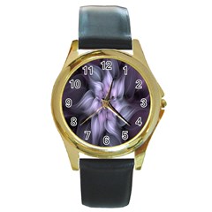 Fractal Flower Lavender Art Round Gold Metal Watch by Celenk