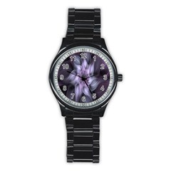 Fractal Flower Lavender Art Stainless Steel Round Watch by Celenk