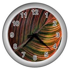 Leaf Colorful Nature Orange Season Wall Clocks (silver)  by Celenk