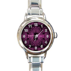 Fractal Magenta Pattern Geometry Round Italian Charm Watch by Celenk