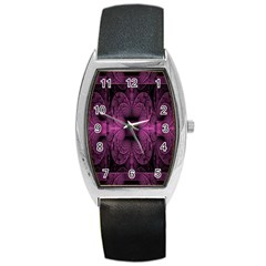 Fractal Magenta Pattern Geometry Barrel Style Metal Watch by Celenk