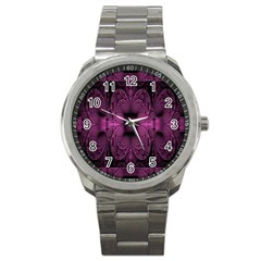 Fractal Magenta Pattern Geometry Sport Metal Watch by Celenk