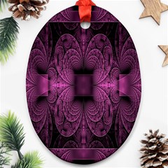 Fractal Magenta Pattern Geometry Oval Ornament (two Sides) by Celenk