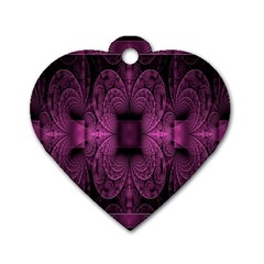 Fractal Magenta Pattern Geometry Dog Tag Heart (one Side) by Celenk